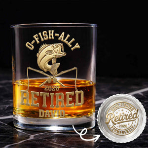 O-Fish-Ally Retired Gone Fishing Permanently With Fish And Rods - Personalized Whiskey Glass - RETIRE095_PRIWI