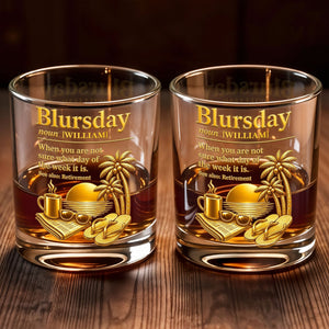 Blursday Retirement Definition With Palm Trees And Sunset Golden Design - Personalized Custom Whiskey Glass - RETIRE113_RWG