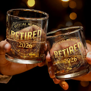 Official Member The Retired Club With Gold Effect Vintage Badge Design - Personalized Custom Whiskey Glass - RETIRE138_RWG