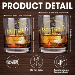 Official Member The Retired Club With Gold Effect Vintage Badge Design - Personalized Custom Whiskey Glass - RETIRE138_RWG