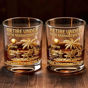 Retire Under New Management Beach Palm Tree Scene - Personalized Custom Whiskey Glass - RETIRE168_RWG