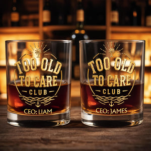 Too Old To Care Club Palm Tree And Anchor Custom Name - Personalized Custom Whiskey Glass - RETIRE219_RWG