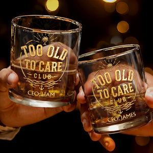 Too Old To Care Club Palm Tree And Anchor Custom Name - Personalized Custom Whiskey Glass - RETIRE219_RWG