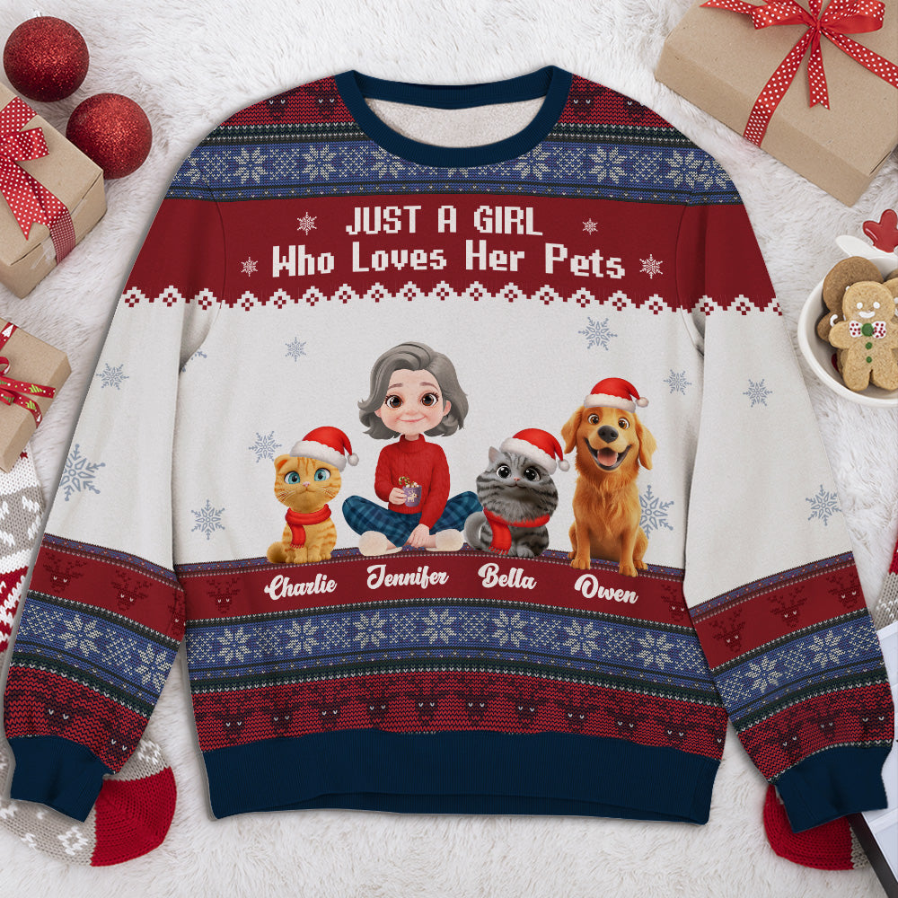 Just A Girl And Her Lovely Pets - Personalized All-Over-Print Sweatshirt