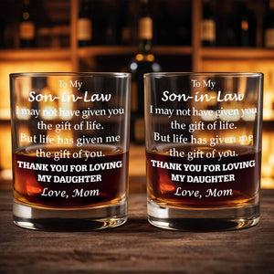 To My Son In Law Gift Of You Message With Typography Design - Personalized Custom Whiskey Glass - SILA016_RWG