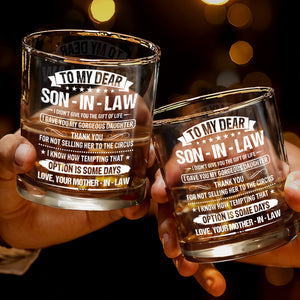 To My Dear Son In Law Typography Stars Decorative Gift - Personalized Custom Whiskey Glass - SILA038_RWG