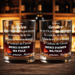 À Mon Gendre Merci D'aimer Ma Fille Son In Law Typography - Personalized Custom Whiskey Glass - SILA044_RWG