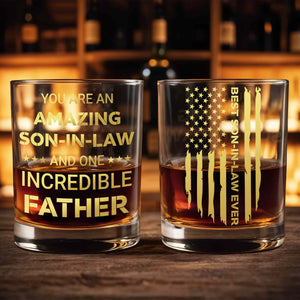 You Are An Amazing Son In Law And One Incredible Father With Stars - Personalized Custom Whiskey Glass - SILA047_RWG