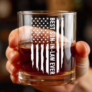 Best Son In Law Ever Patriotic American Flag - Personalized Custom Whiskey Glass - SILA048_RWG