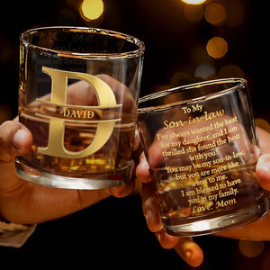 To My Son-in-law Thrilled She Found The Best Monogram Design - Personalized Custom Whiskey Glass - SILA051_RWG