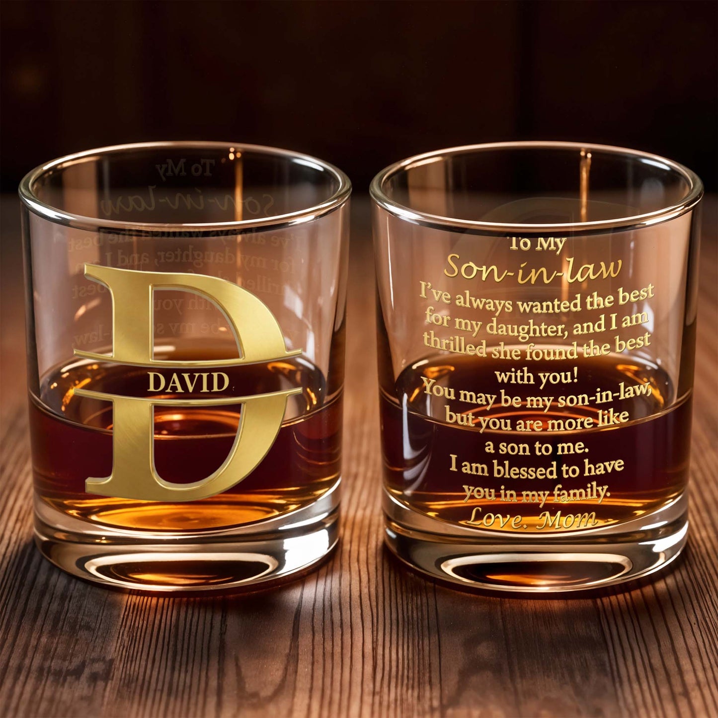 To My Son-in-law Thrilled She Found The Best Monogram Design - Personalized Custom Whiskey Glass - SILA051_RWG