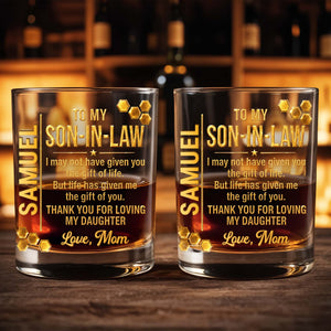To My Son In Law Life Has Given Me The Gift Of You Golden Hexagons - Personalized Custom Whiskey Glass - SILA066_RWG