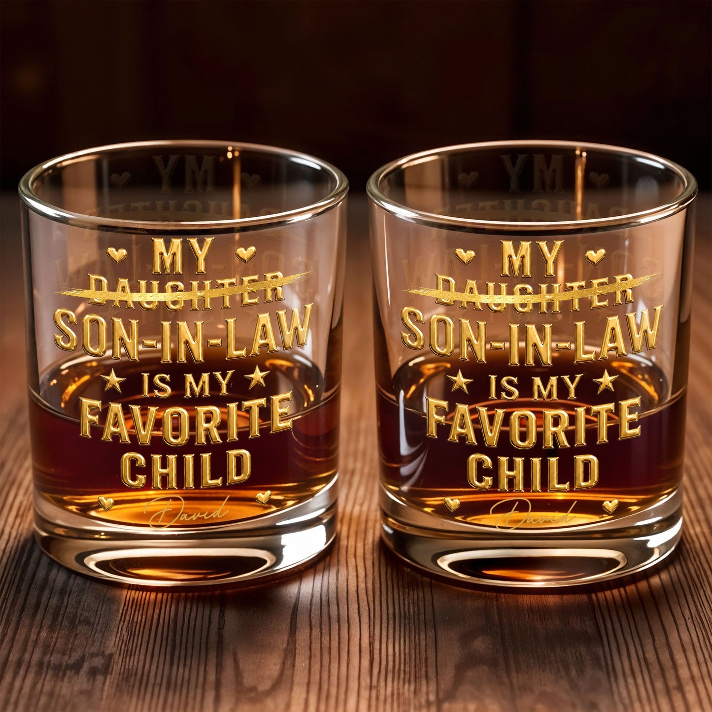 My Son In Law Is My Favorite Child With Stars And Hearts - Personalized Custom Whiskey Glass - SILA068_RWG