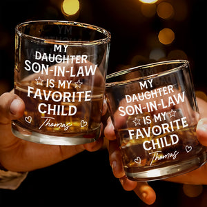 My Son In Law Is My Favorite Child Personalized Glass With Stars And Hearts - Personalized Custom Whiskey Glass - SILA069_RWG