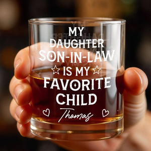 My Son In Law Is My Favorite Child Personalized Glass With Stars And Hearts - Personalized Custom Whiskey Glass - SILA069_RWG