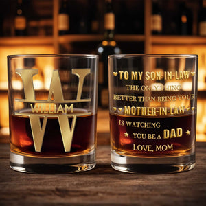 Custom Monogram and Name Personalized Initial With 3D Golden Design - Personalized Custom Whiskey Glass - SILA073_RWG