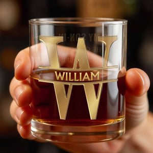Custom Monogram and Name Personalized Initial With 3D Golden Design - Personalized Custom Whiskey Glass - SILA073_RWG
