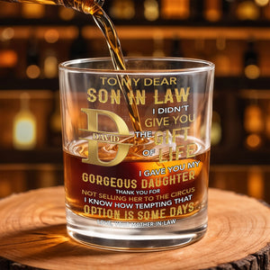 To My Dear Son In Law Golden Alphabet Art Monogram - Personalized Custom Whiskey Glass - SILA092_RWG