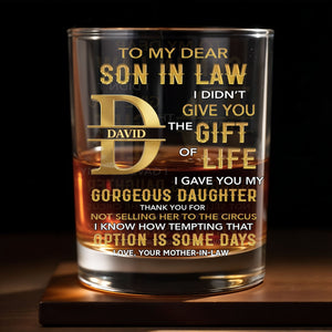 To My Dear Son In Law Golden Alphabet Art Monogram - Personalized Custom Whiskey Glass - SILA092_RWG