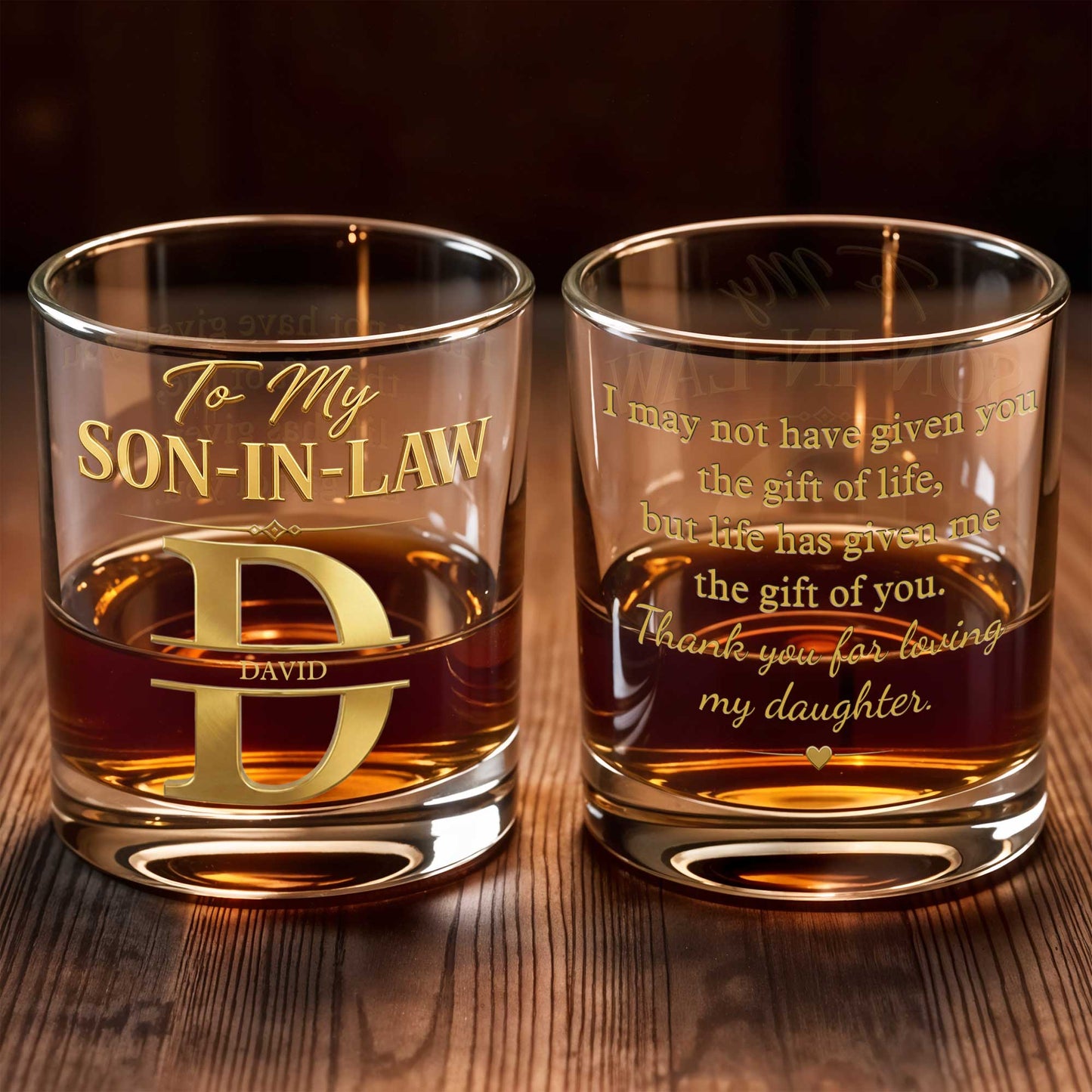 To My Son In Law Custom Monogram Initial - Personalized Custom Whiskey Glass - SILA099_RWG