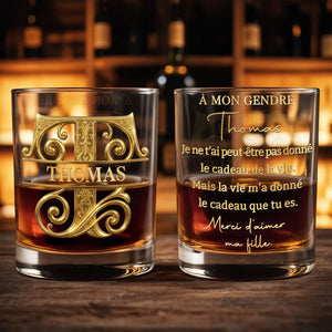 À Mon Gendre Monogram Initial Personalized Gold Lettering - Personalized Custom Whiskey Glass - SILA111_RWG