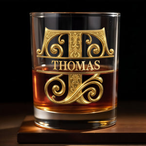 À Mon Gendre Monogram Initial Personalized Gold Lettering - Personalized Custom Whiskey Glass - SILA111_RWG
