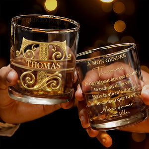 À Mon Gendre Monogram Initial Personalized Gold Lettering - Personalized Custom Whiskey Glass - SILA111_RWG