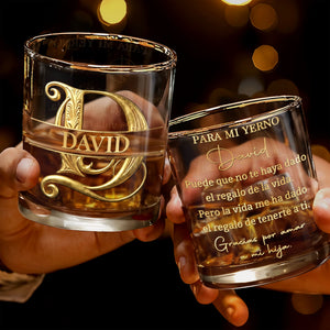 Para Mi Yerno Spanish Monogram Personalized Gold Filigree - Personalized Custom Whiskey Glass - SILA112_RWG