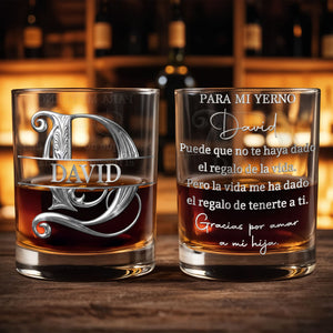 Para Mi Yerno Monogram Letter Gift For Son In Law - Personalized Custom Whiskey Glass - SILA113_RWG
