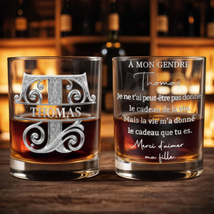 À Mon Gendre Life Gift Merci D'aimer Ma Fille Monogram Initial - Personalized Custom Whiskey Glass - SILA114_RWG