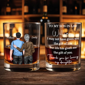 To My Son In Law Gift Of Life Man And Woman Design - Personalized Custom Whiskey Glass - SILA118_RWG