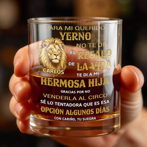 Para Mi Querido Yerno Lion Art Personalized Spanish Gift For Son In Law - Personalized Custom Whiskey Glass - SILA123_RWG