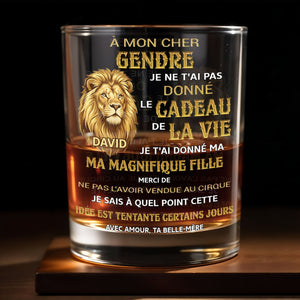 À Mon Cher Gendre Lion Art Gift For Son In Law - Personalized Custom Whiskey Glass - SILA124_RWG
