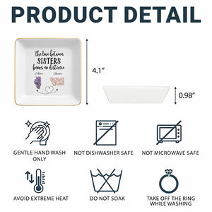 The Love Between Sisters Knows No Distance Floral States Jewelry Holder - Personalized Custom Jewelry Dish, Square Ceramic Dish - SIS047_SCRD