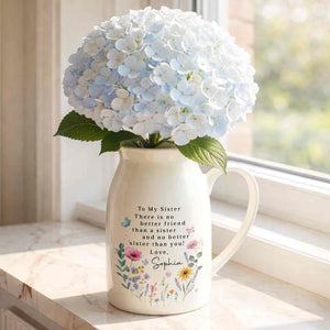 To My Sister No Better Friend Floral Butterfly - Personalized Ceramic Flower Vase