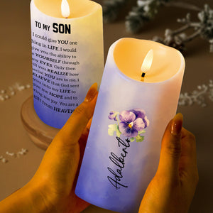 Gift From Heaven Quote With Pansy Flower Design - Personalized Custom LED Candle - SON017_LECA