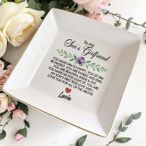 True Love and Happiness Message With Flowers and Heart - Personalized Custom Jewelry Dish - SON029_SCRD
