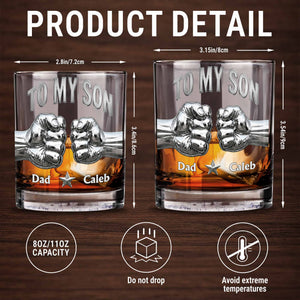 To My Son Never Forget How Much I Love You Fist Bump Metallic - Personalized Custom Whiskey Glass - SON110_RWG