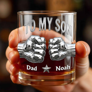 To My Son Never Forget How Much I Love You Fist Bump Metallic - Personalized Custom Whiskey Glass - SON110_RWG
