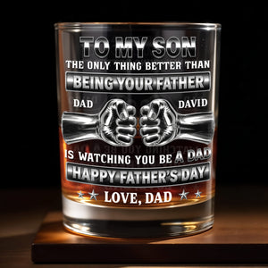 To My Son Better Than Being Your Father Fist Bump Design - Personalized Custom Whiskey Glass - SON143_RWG