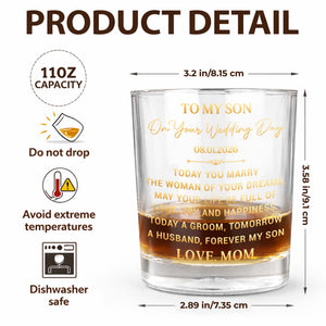 To My Son On Your Wedding Day With 3D Golden Monogram - Personalized Whiskey Glass - SON152_PRIWI