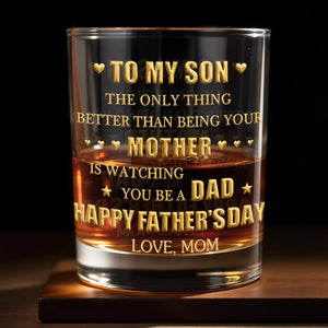 To My Son Better Than Being Your Mother Hearts Stars - Personalized Custom Whiskey Glass - SON156_RWG