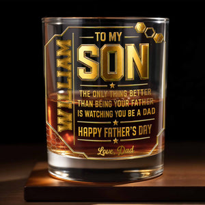 To My Son Watching You Be A Dad Gold Stars Design - Personalized Custom Whiskey Glass - SON200_RWG