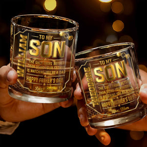 To My Son Watching You Be A Dad Gold Stars Design - Personalized Custom Whiskey Glass - SON200_RWG