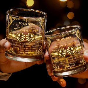 To My Son Little Boy Yesterday My Son Forever Fist Bump Design - Personalized Custom Whiskey Glass - SON202_RWG