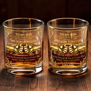 To My Son Little Boy Yesterday My Son Forever Fist Bump Design - Personalized Custom Whiskey Glass - SON202_RWG