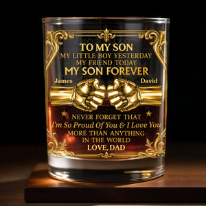 To My Son Little Boy Yesterday My Son Forever Fist Bump Design - Personalized Custom Whiskey Glass - SON202_RWG