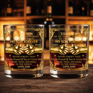 To My Son Little Boy Yesterday My Son Forever Fist Bump Design - Personalized Custom Whiskey Glass - SON202_RWG
