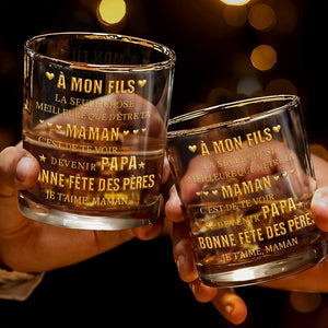 À Mon Fils Best Thing Being Your Mom Gold Text Hearts - Personalized Custom Whiskey Glass - SON211_RWG