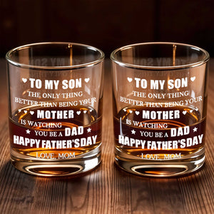To My Son Better Than Being Mother Happy Father's Day Hearts Stars - Personalized Custom Whiskey Glass - SON213_RWG
